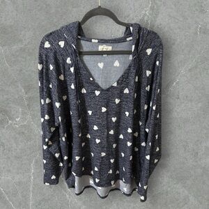 Lucky Brand heathered navy blue with white hearts long sleeve hoodie large
